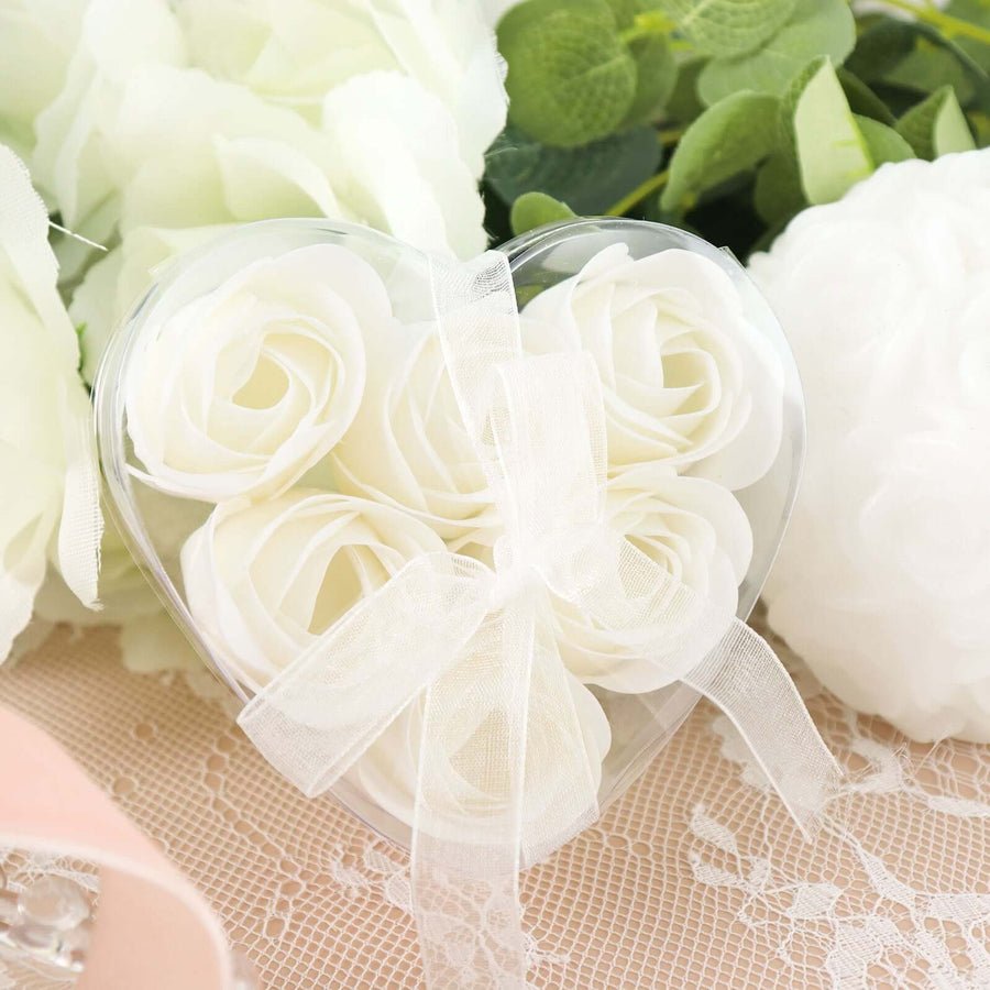 4 - Pack White Scented Rose Soap Heart - Shaped Party Favors with Gift Boxes & Ribbon – Perfect Wedding & Event Decorations - Pretty Party Boxx
