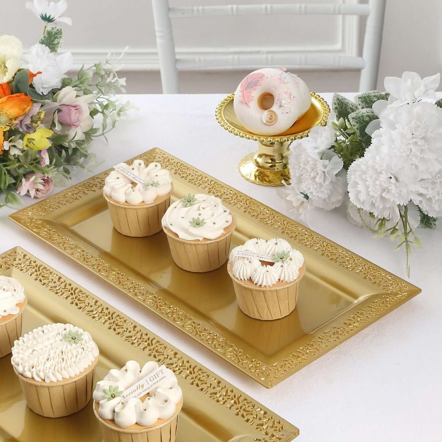 Gold rectangular serving trays – elegant disposable platters for cupcakes and desserts