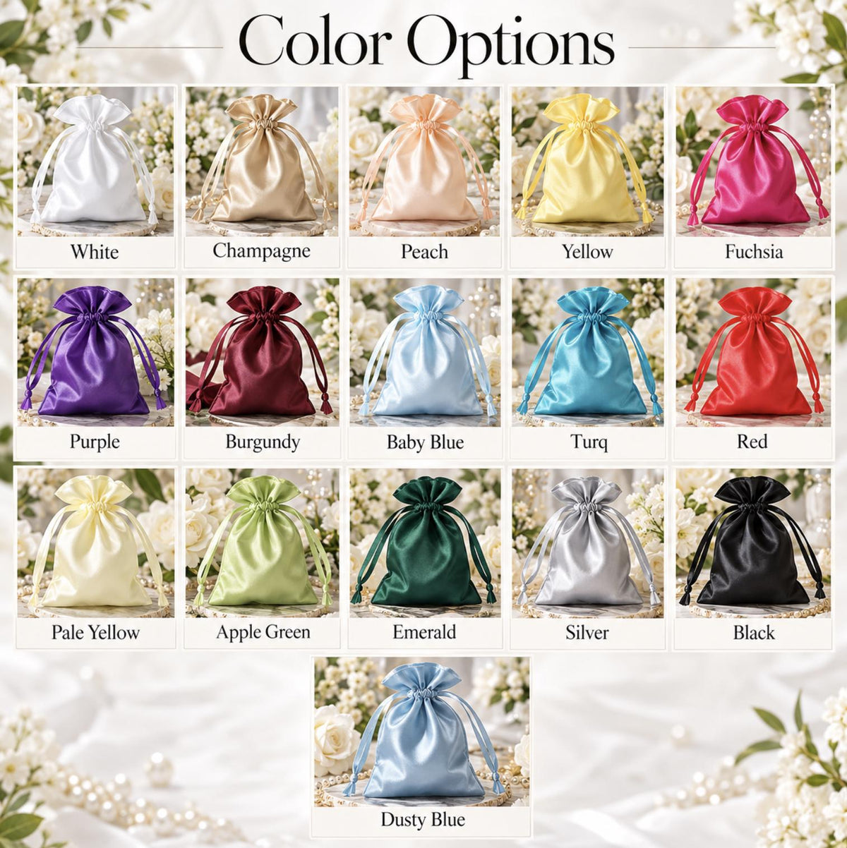 Satin Drawstring Favor Bags – Wedding & Party Gift Bags - Set of 12
