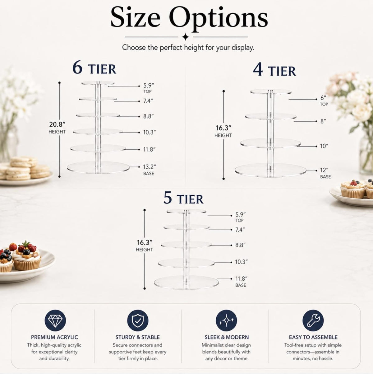 6 - Tier Acrylic Cake Stand – Clear Round Dessert Display Tower for Weddings, Parties & Events - Pretty Party Boxx