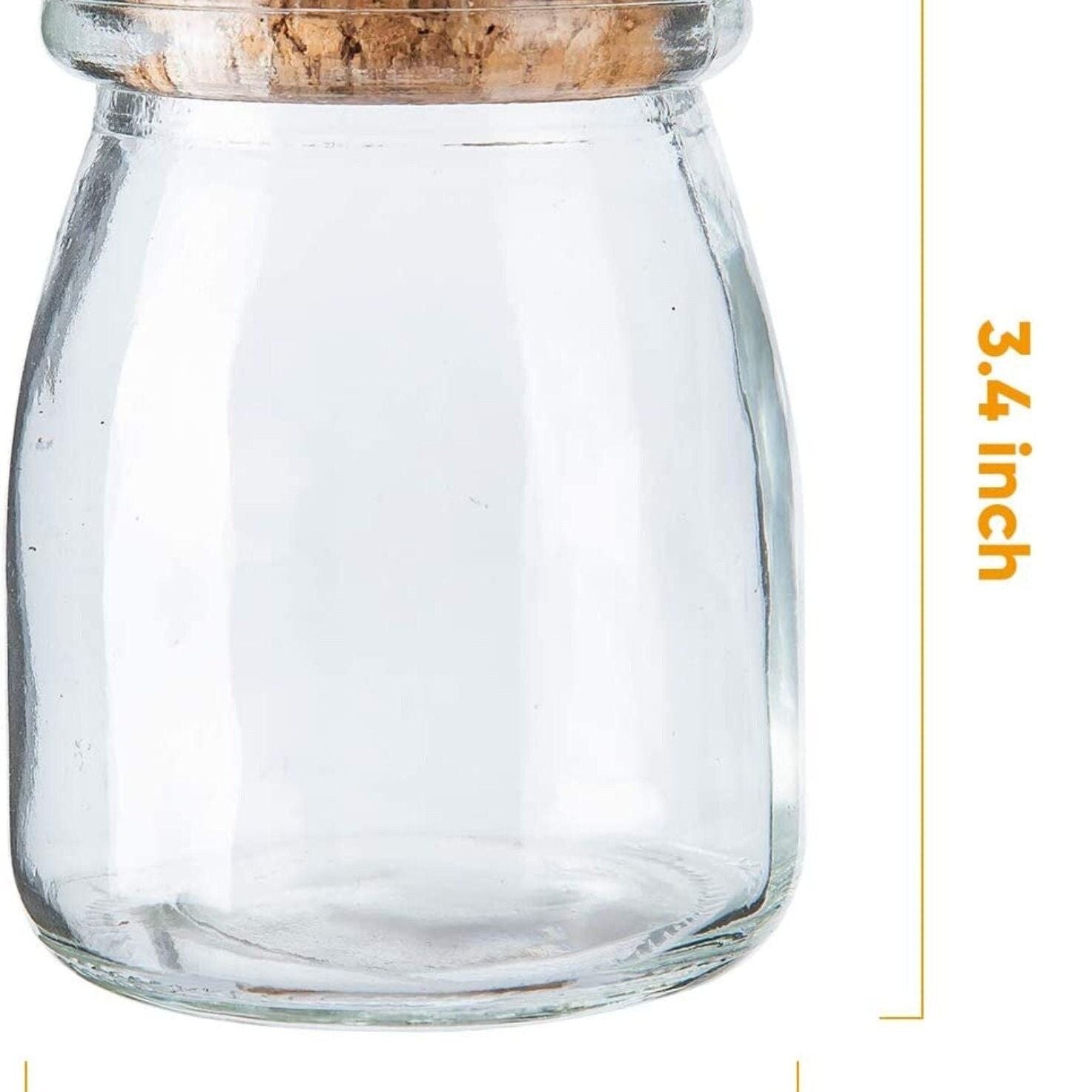 Single 7oz glass jar with cork lid and height measurement 3.4 inches
