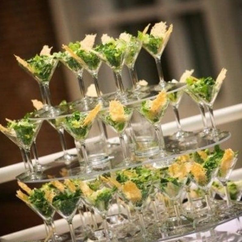 Acrylic appetizer display tower with clear acrylic salad cups