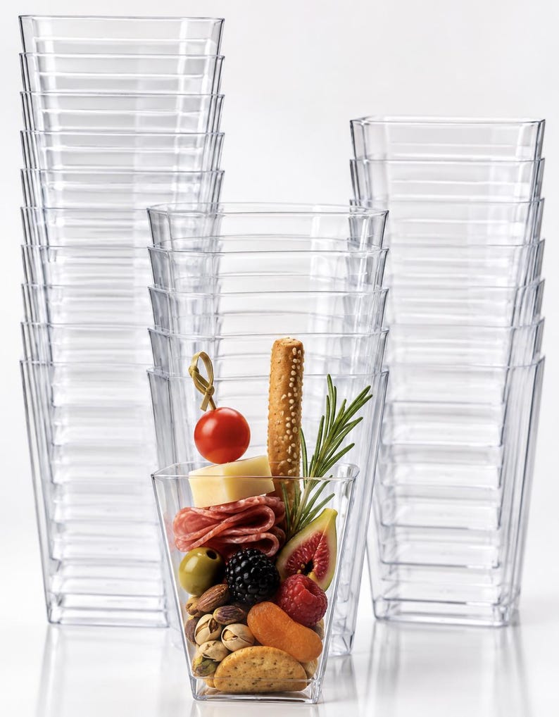 Acrylic Charcuterie Cups with Fancy Toothpicks – Set of 25 - Pretty Party Boxx