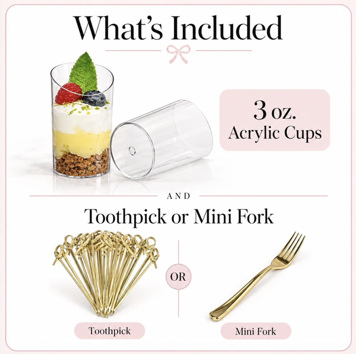 Acrylic Cups with Mini Forks or Toothpicks – 3 oz Clear Charcuterie & Appetizer Cups - Pretty Party Boxx