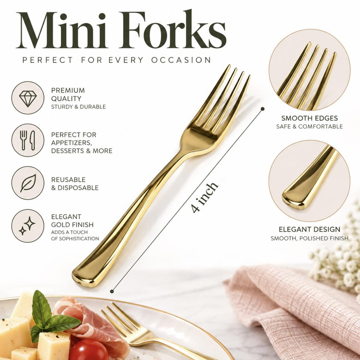 Acrylic Cups with Mini Forks or Toothpicks – 3 oz Clear Charcuterie & Appetizer Cups - Pretty Party Boxx