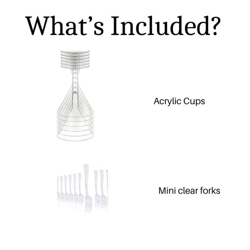 Set of acrylic martini cups with mini clear forks included