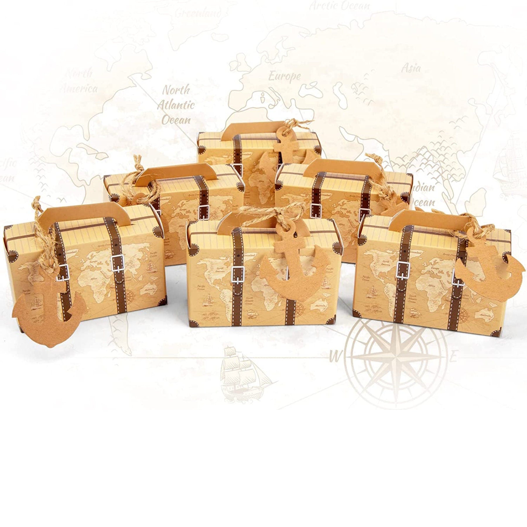 Assembling mini suitcase party favor boxes for travel themed parties
