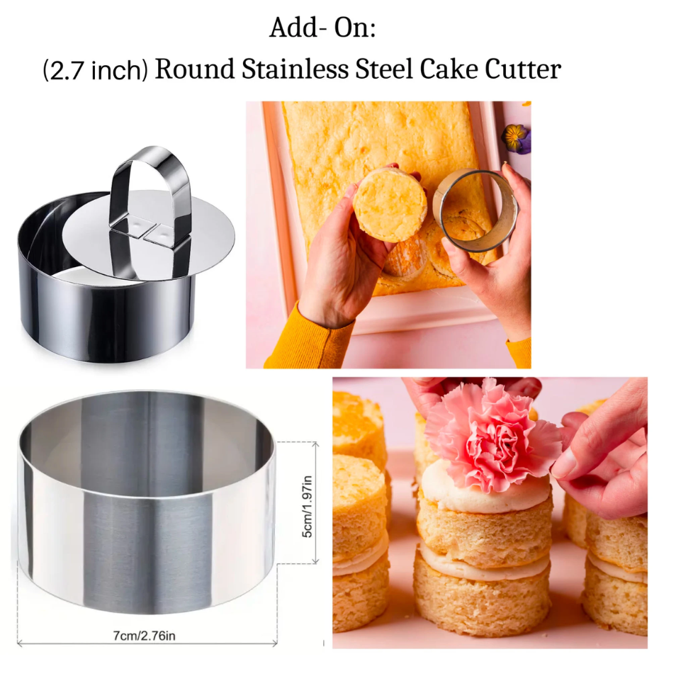 Home baker assembling the DIY Mini Cake Favor Kit, wrapping a mini cake with a clear plastic cake wrap.