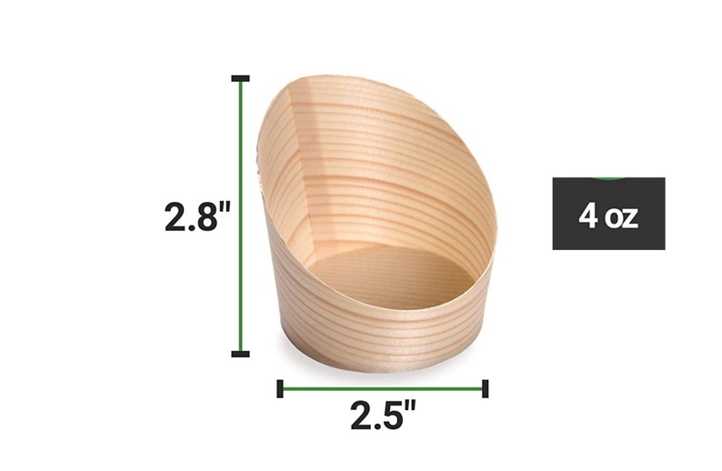 Bamboo charcuterie cup dimensions – 2.8 inches by 2.5 inches, 4 oz