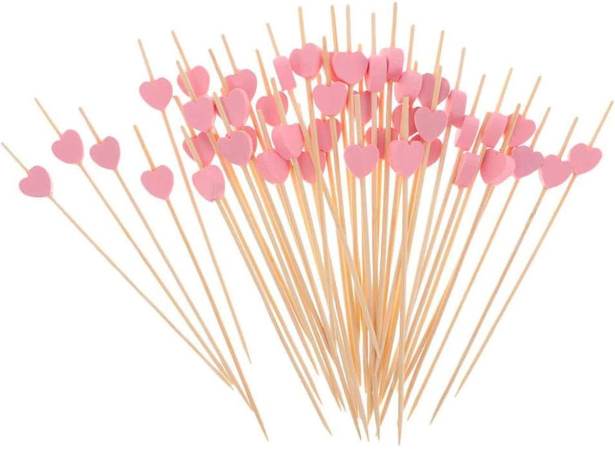 Heart Shaped Bamboo Plates with Pink Heart Toothpicks – Eco - Friendly Charcuterie Set of 25 - Pretty Party Boxx