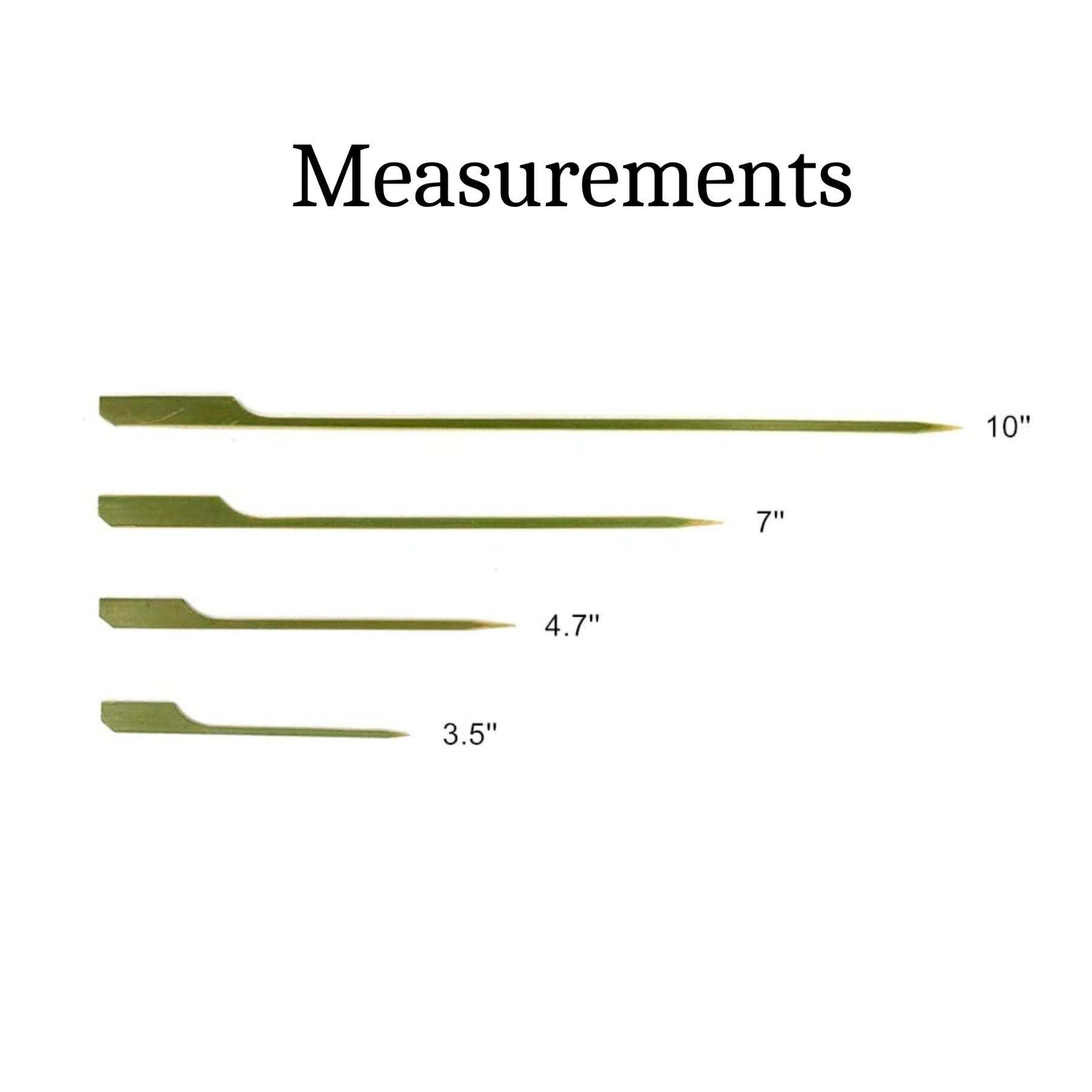 Measurement chart showing different sizes of bamboo toothpicks