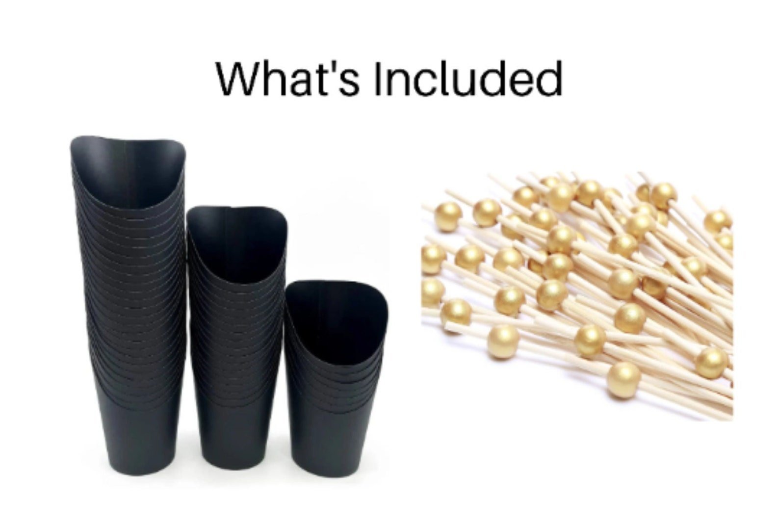 Black Charcuterie Cups with Gold Fancy Toothpicks – 20 - Piece Appetizer Serving Set for Weddings, Parties & Grazing Tables