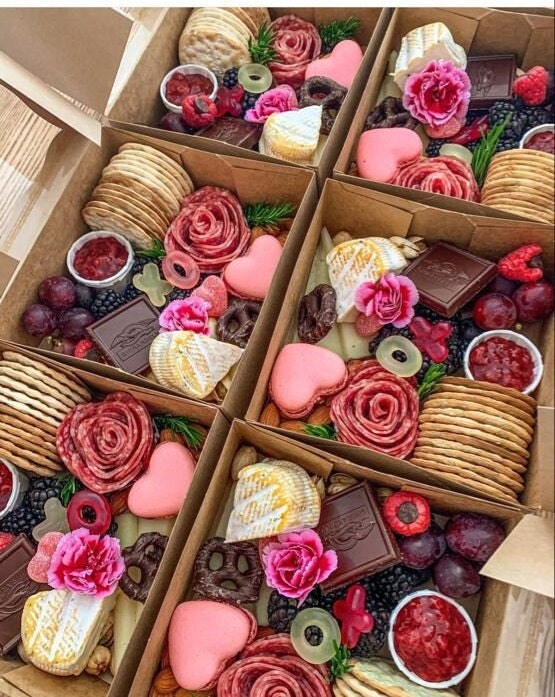 Food-grade cardboard charcuterie box with snap-on clear plastic lid for fresh presentation