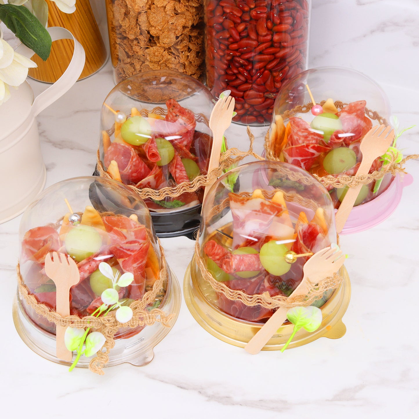 Charcuterie Dome Containers Cups with Mini Wooden Forks for Food Favor Dessert Display Individual Charcuterie Grazing Table Catering Wedding