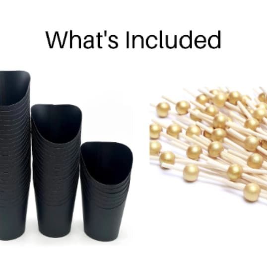 What’s included: black charcuterie cups and gold fancy toothpicks.