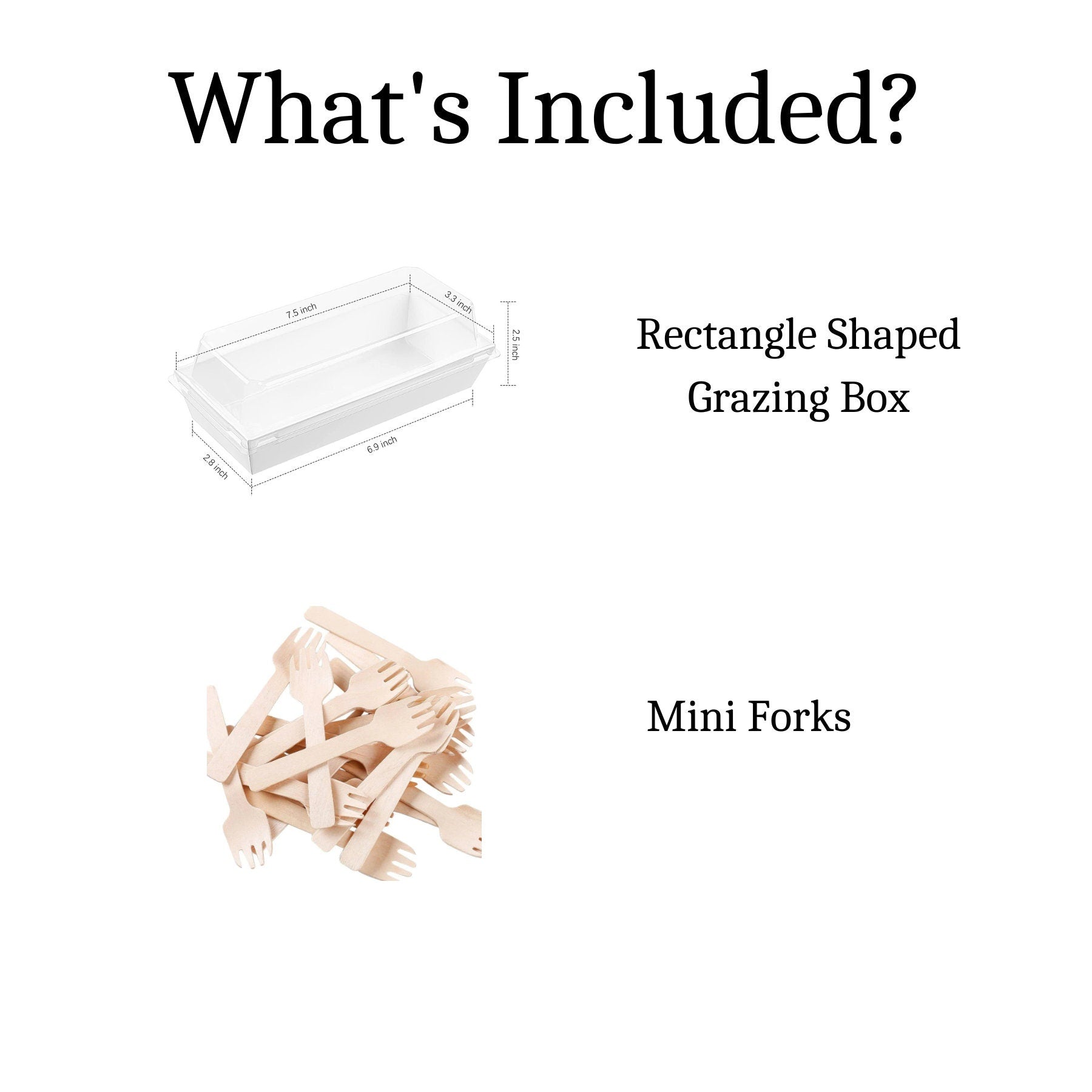 Grazing box set with rectangular charcuterie box and mini wooden forks included.