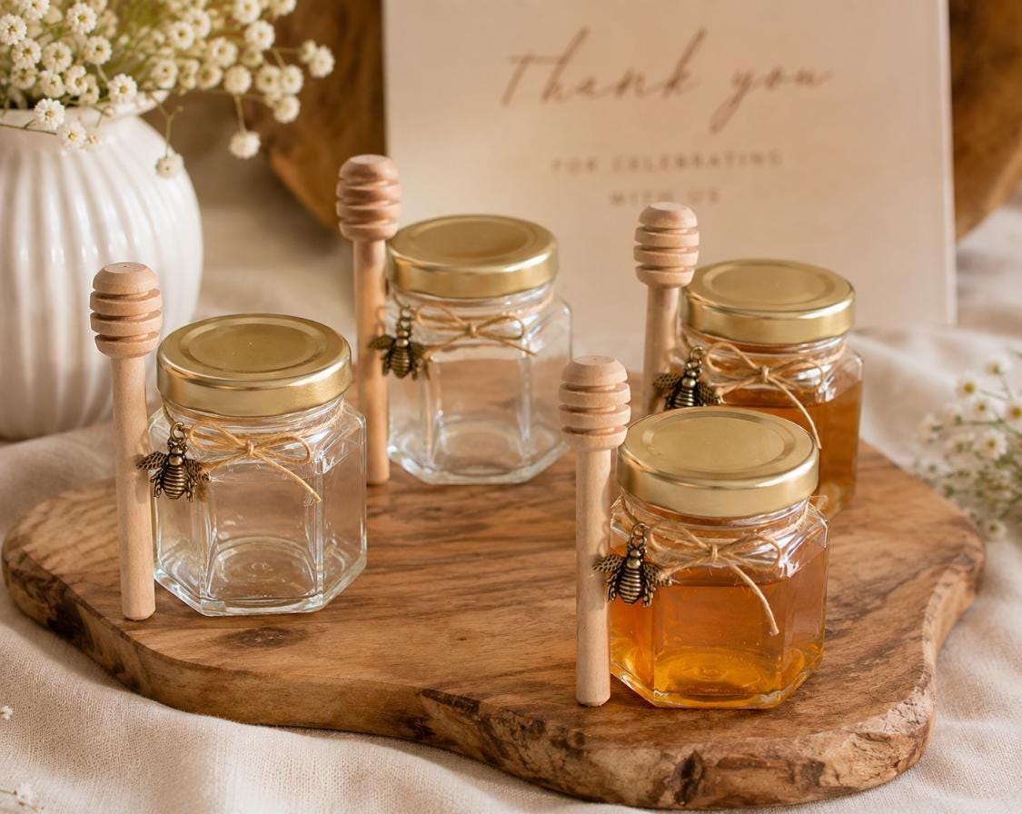 DIY Mini Honey Jars with Dippers – Wedding & Party Favor Gifts - Pretty Party Boxx