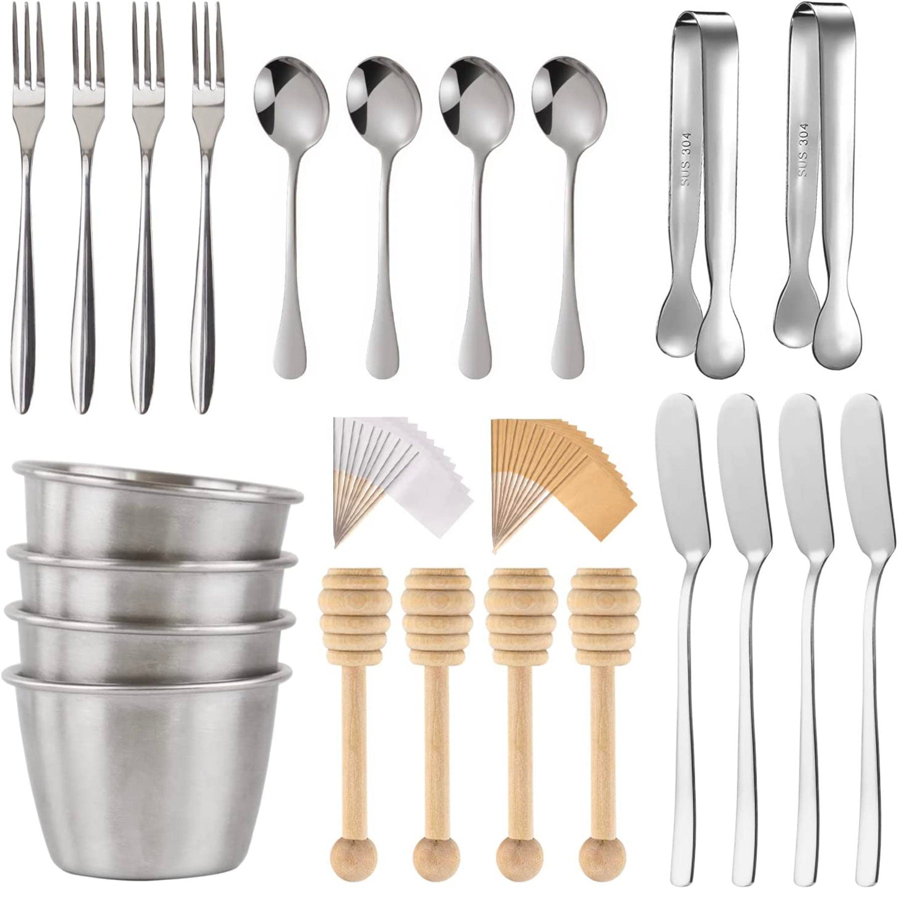 Complete 22-piece stainless steel charcuterie tool set with cheese board accessories.