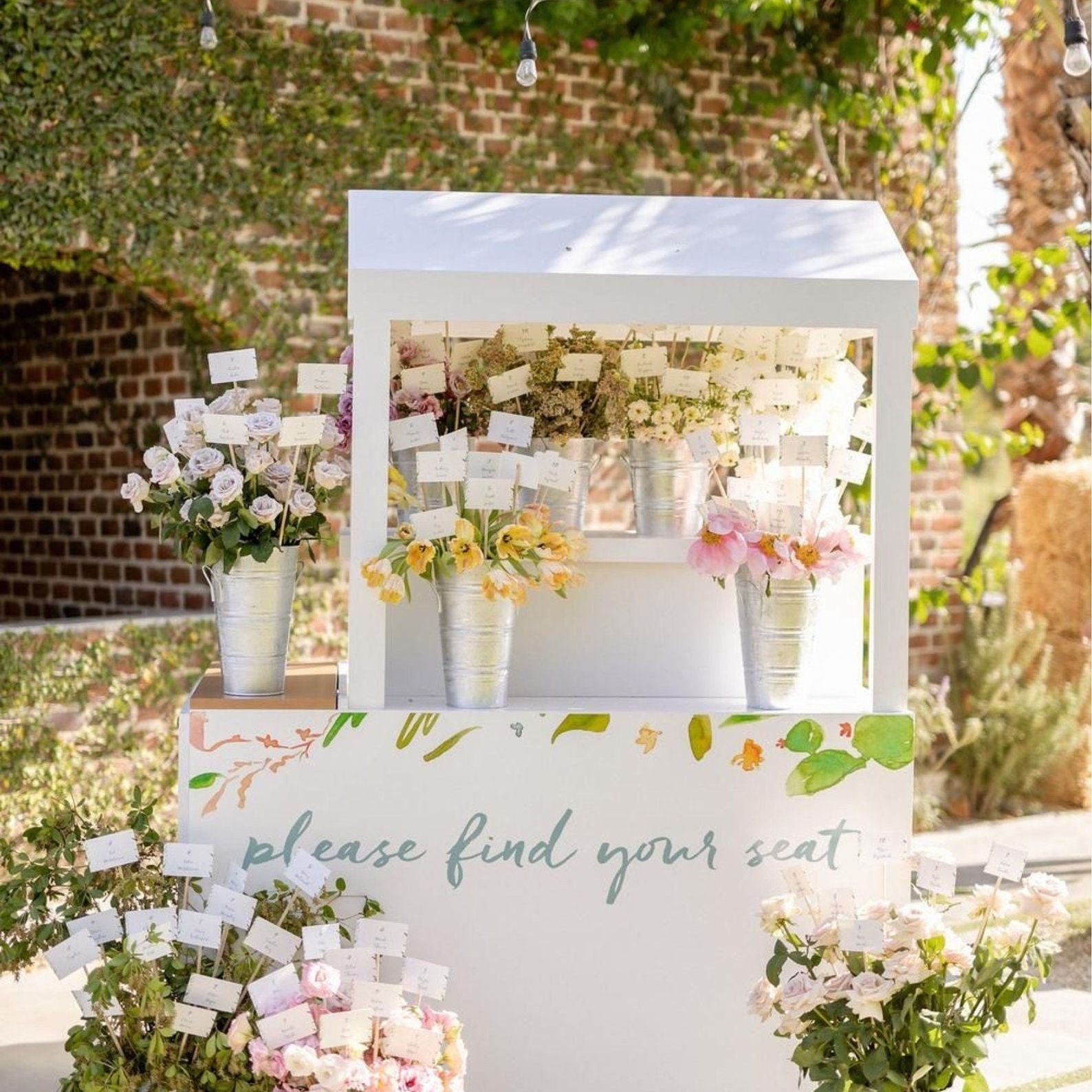 A complete bouquet station setup for flower bars at bridal showers and other events.