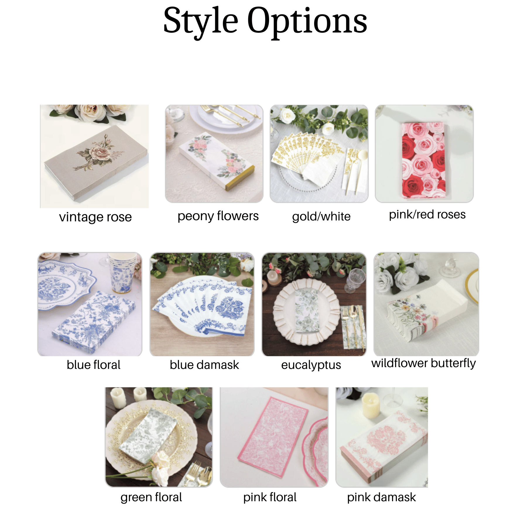 Elegant Paper Dinner Napkins – Peony Floral Print with Gold Edge for Weddings & Events - Set of 20
