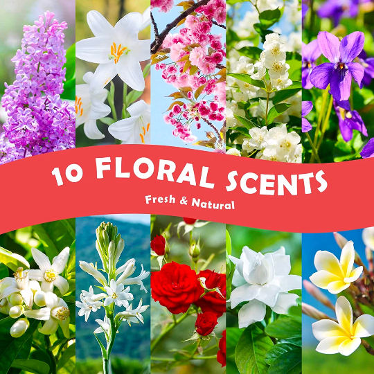 Stylish labels and mini spray bottles from a Make Your Own Cologne Kit on a festive table, surrounded by vibrant flowers.