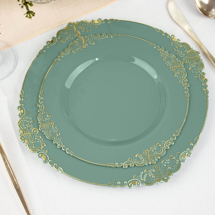 10 - Pack Leaf Embossed Rim Round Plastic Dessert Plates – Elegant Disposable Party Plates for Weddings & Events