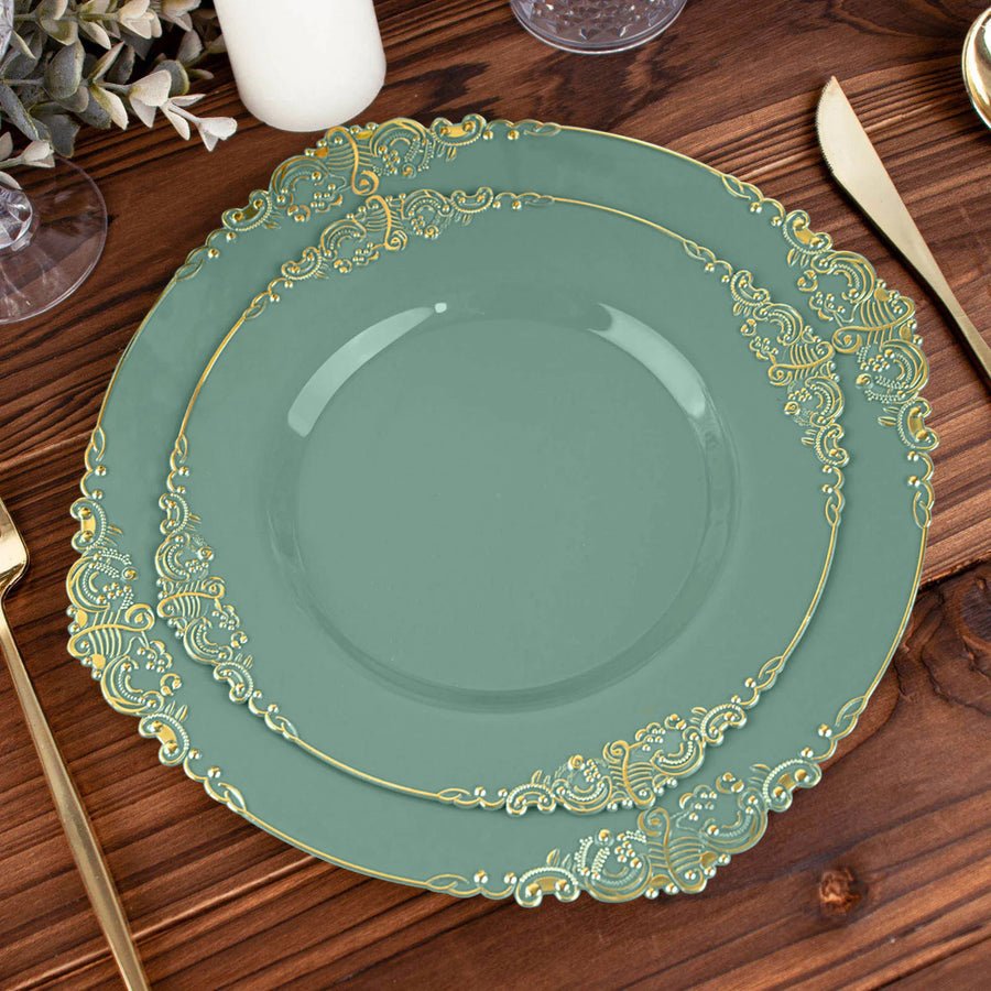 10 - Pack Leaf Embossed Rim Round Plastic Dessert Plates – Elegant Disposable Party Plates for Weddings & Events
