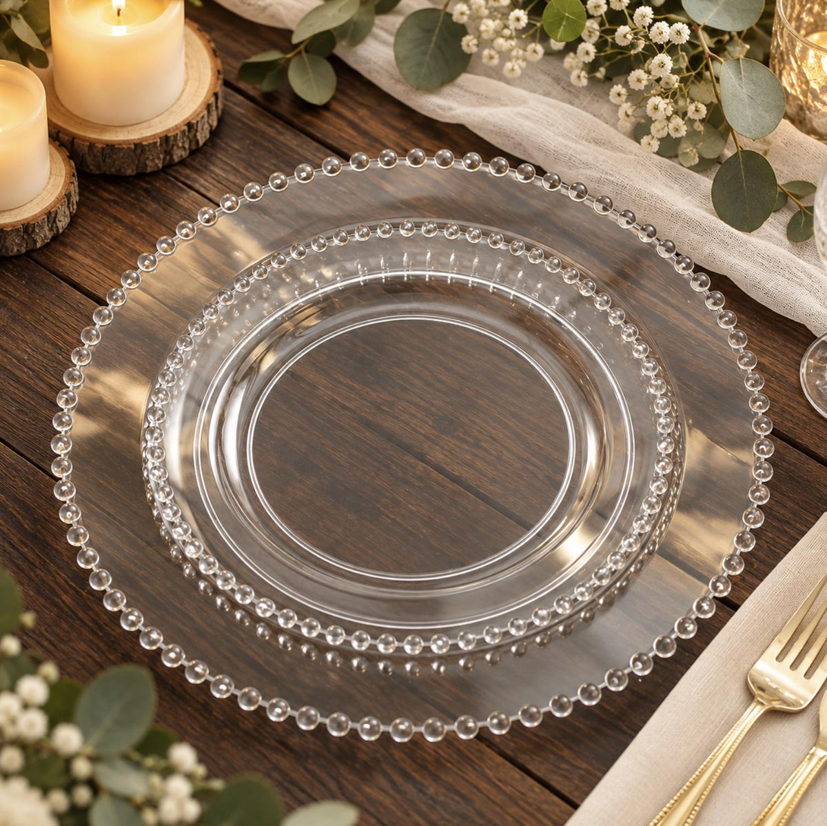 10 - Pack Beaded Rim Round Fancy Disposable Plates - Pretty Party Boxx