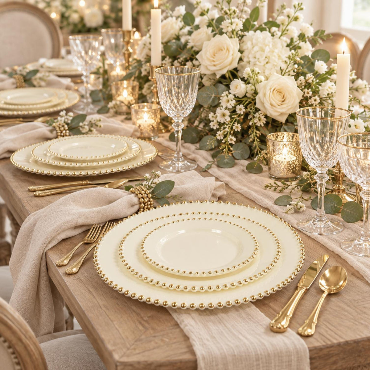 10 - Pack Beaded Rim Round Fancy Disposable Plates - Pretty Party Boxx