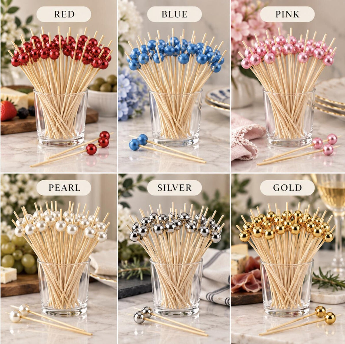 Decorative Themed Fancy Toothpicks - Fun Party Toothpicks for Cocktails & Appetizers - Pretty Party Boxx