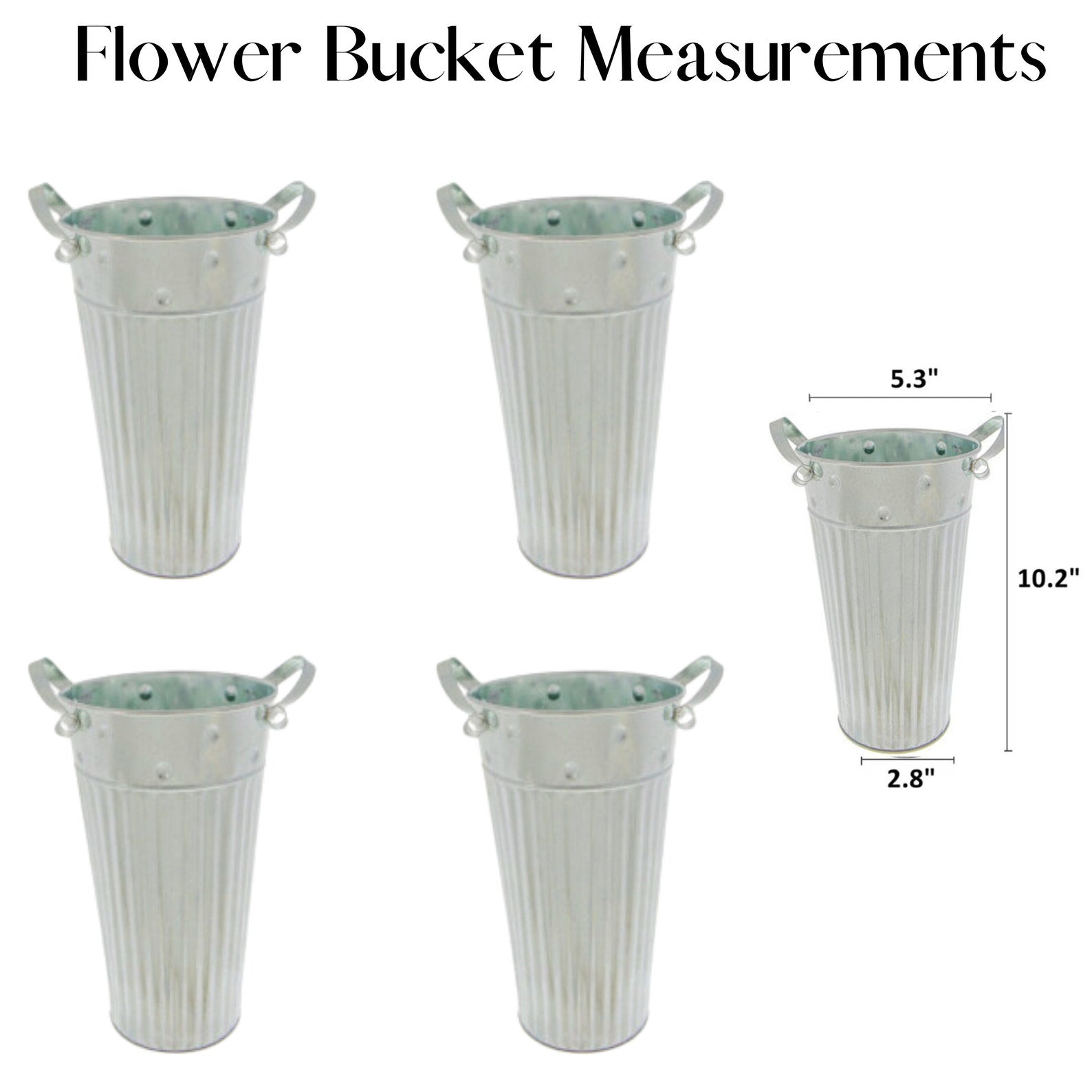 A close-up of the vintage-style tin buckets used in flower bars for bridal showers.