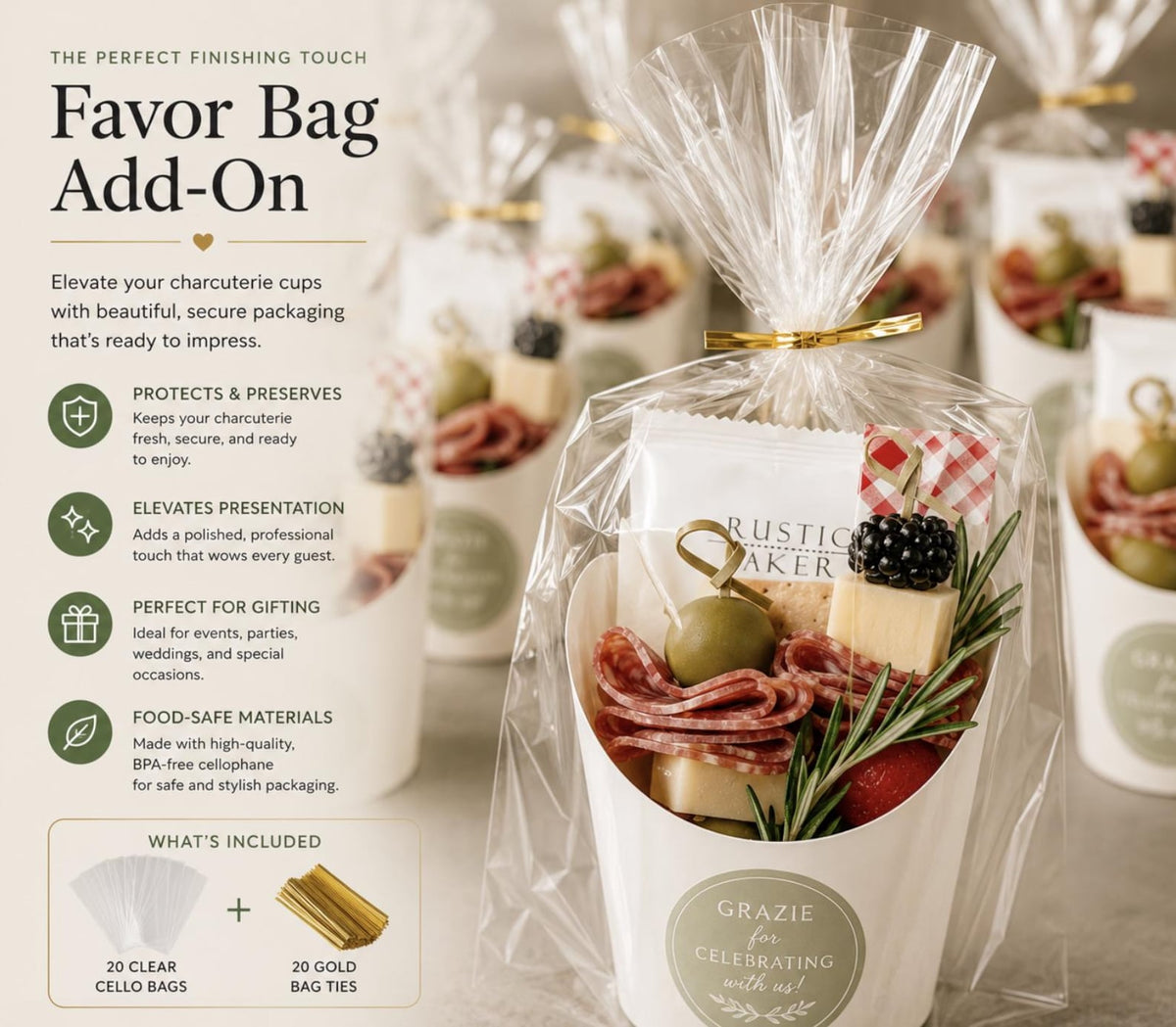 Charcuterie Favor Cups with Toothpicks Set – Elegant Snack Cups for Events, Parties & Weddings - Pretty Party Boxx