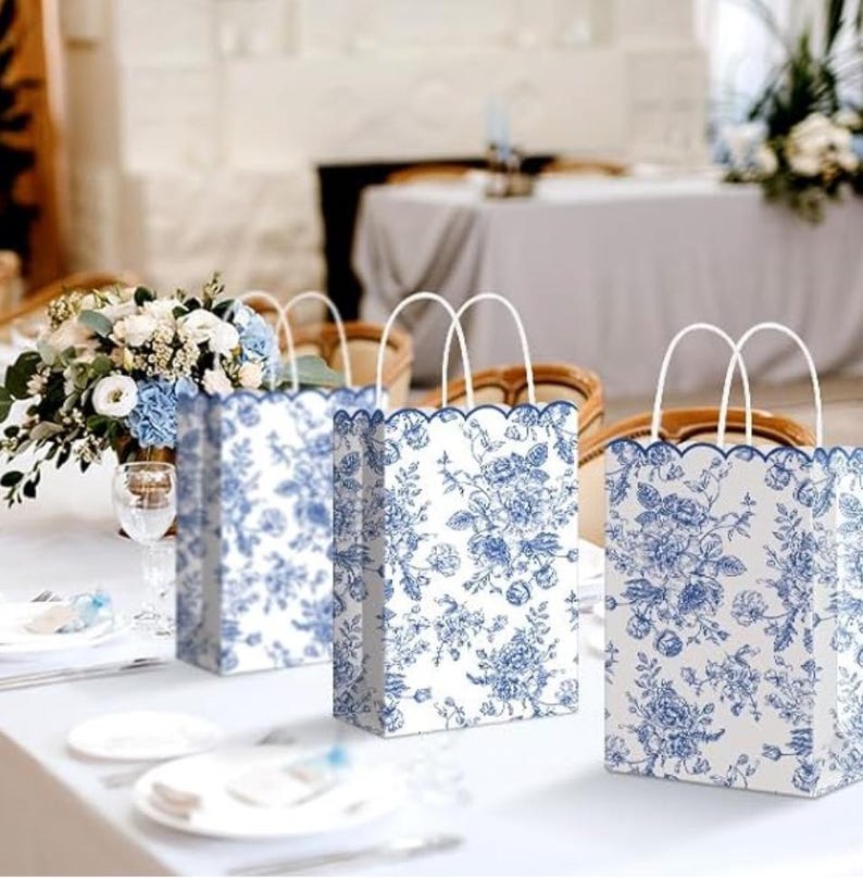 Floral Favor Treat Bags – Set of 12 Elegant Paper Gift Bags for Weddings, Showers & Parties - Pretty Party Boxx