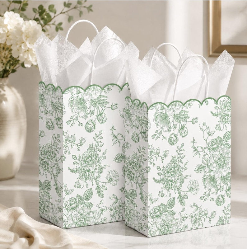Floral Favor Treat Bags – Set of 12 Elegant Paper Gift Bags for Weddings, Showers & Parties - Pretty Party Boxx