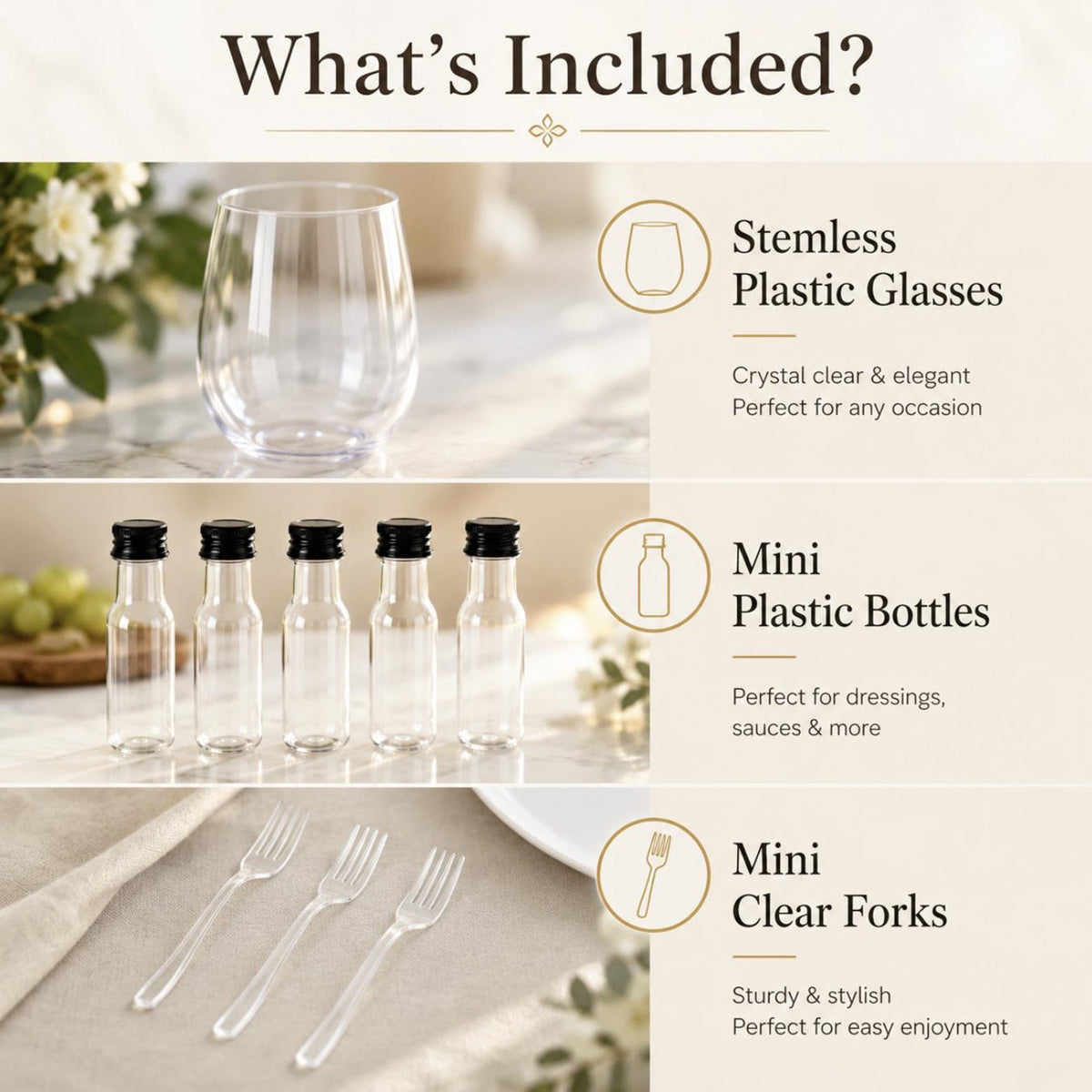 Acrylic Salad Cups with Mini Dressing Bottles & Forks - Set of 20 - Pretty Party Boxx