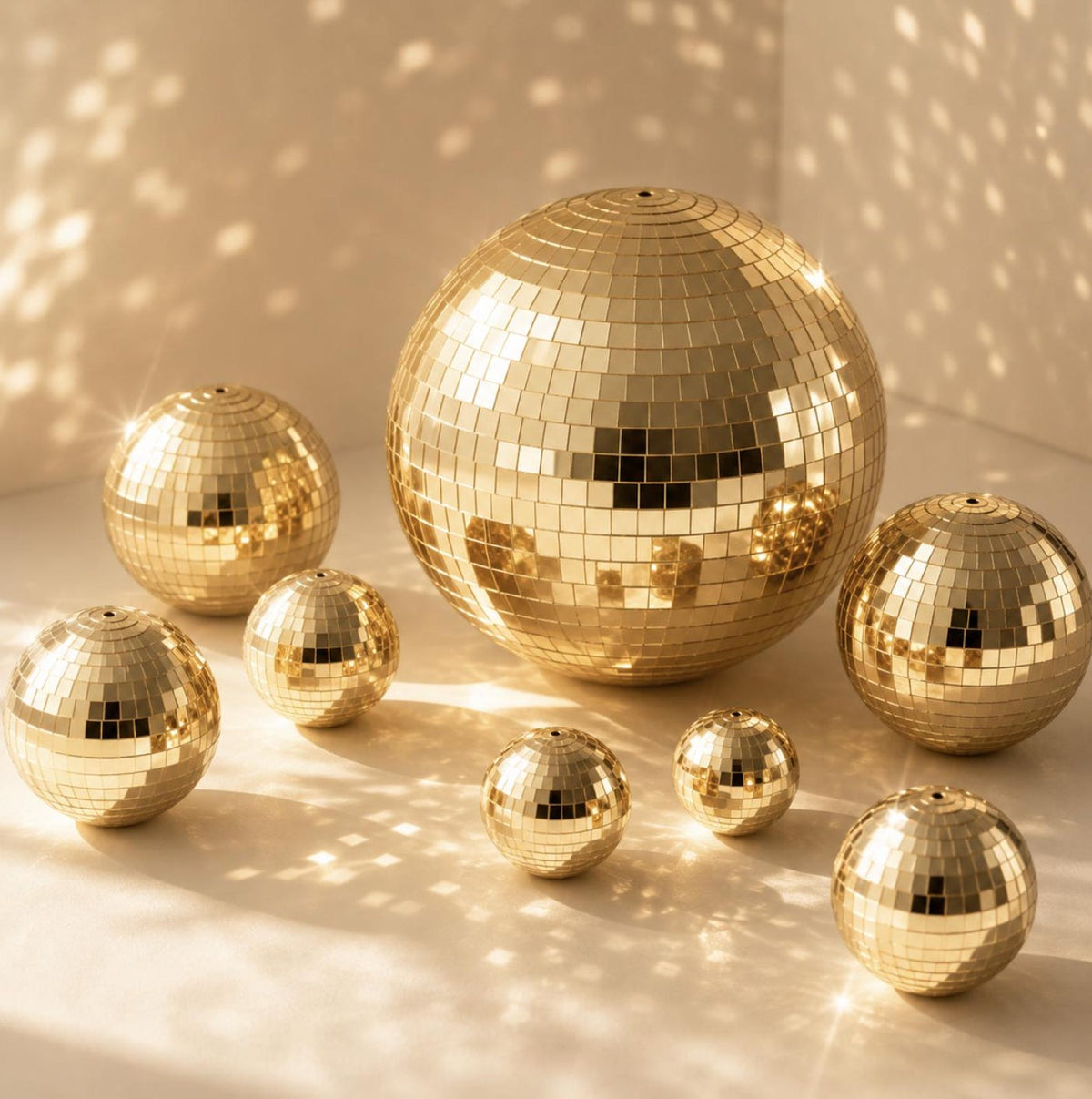 25 - Pack Gold Disco Mirror Balls - Assorted Sizes Party Decoration - Pretty Party Boxx