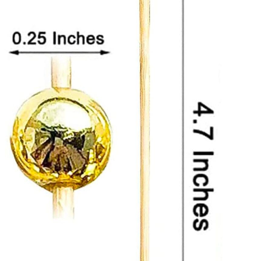 Gold charcuterie toothpicks measuring 4.7 inches with metallic finish