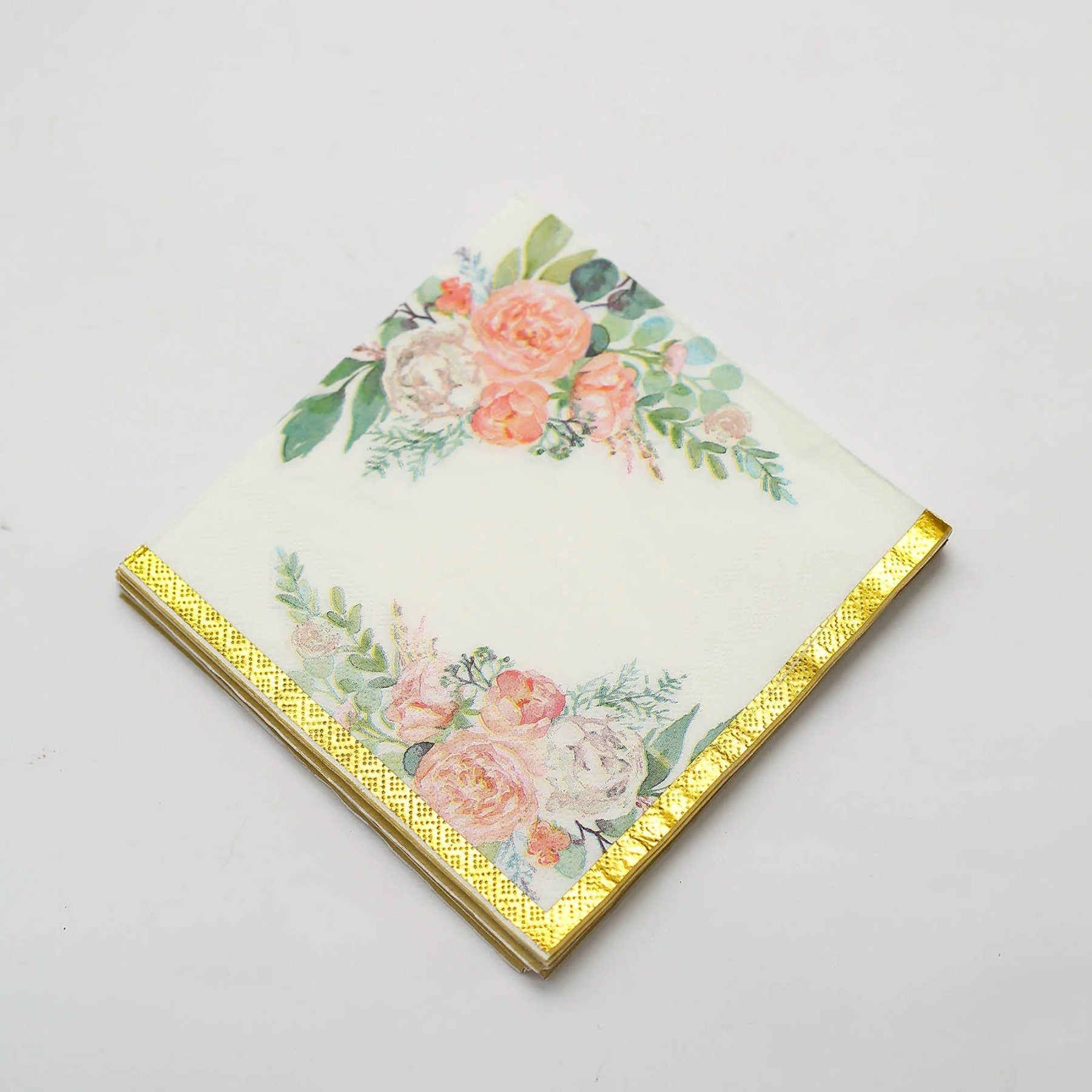 Gold floral napkin with scallop rim plates for weddings or showers