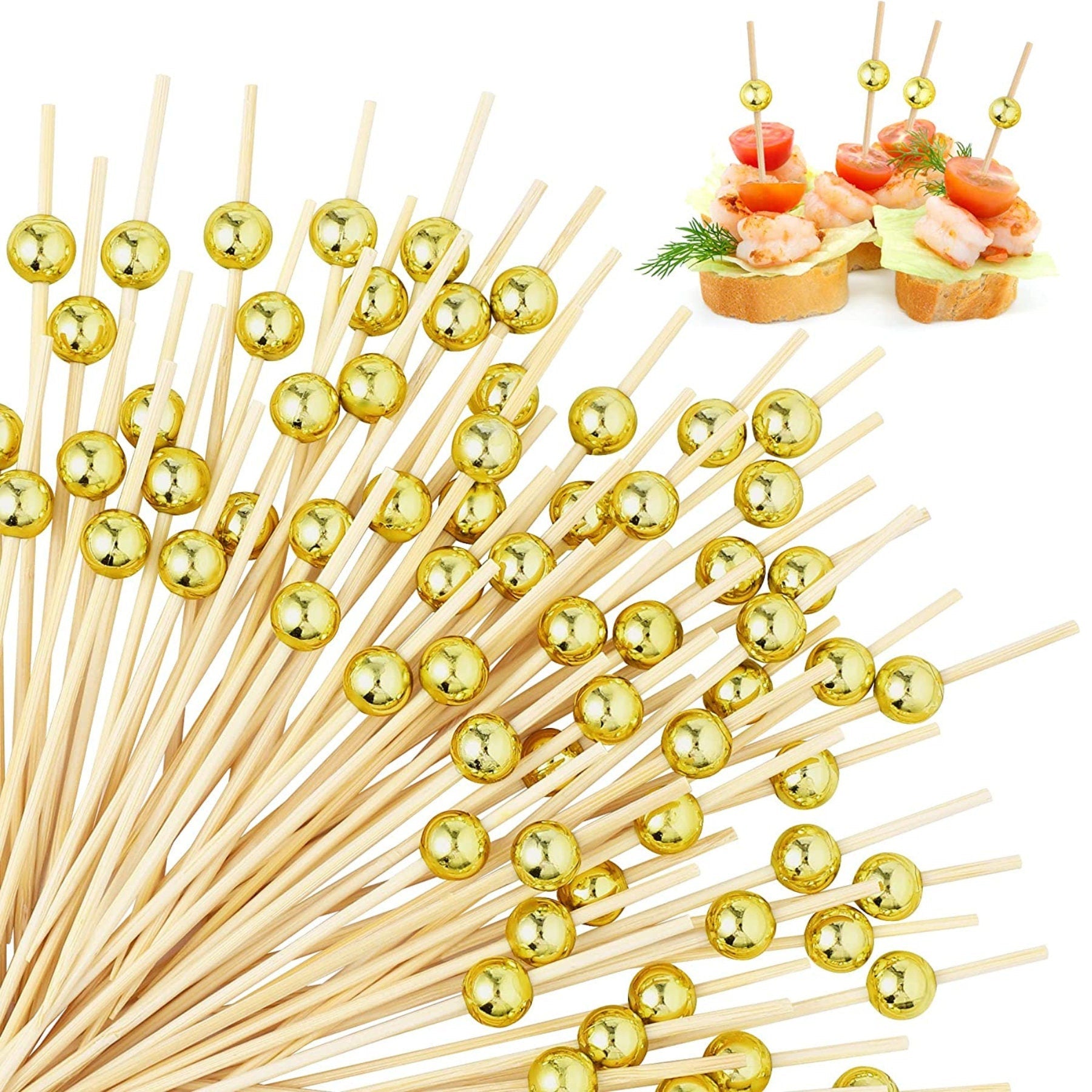 Gold toothpicks for cocktail appetizer