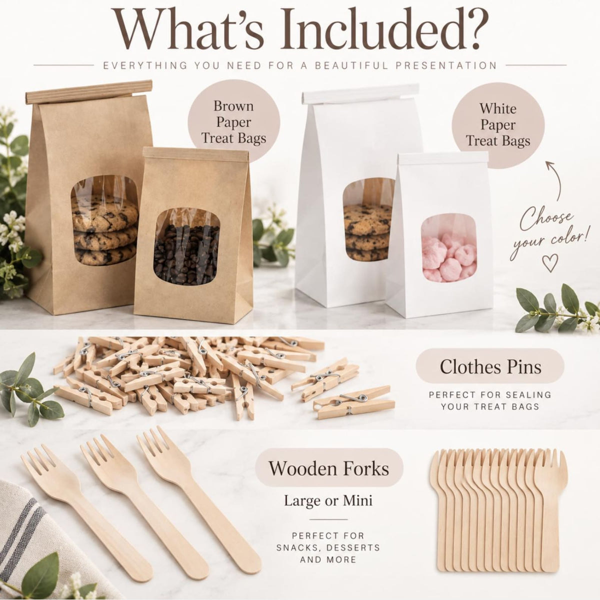 Grease-proof kraft bakery bags with transparent window for desserts, pastries, and party favors