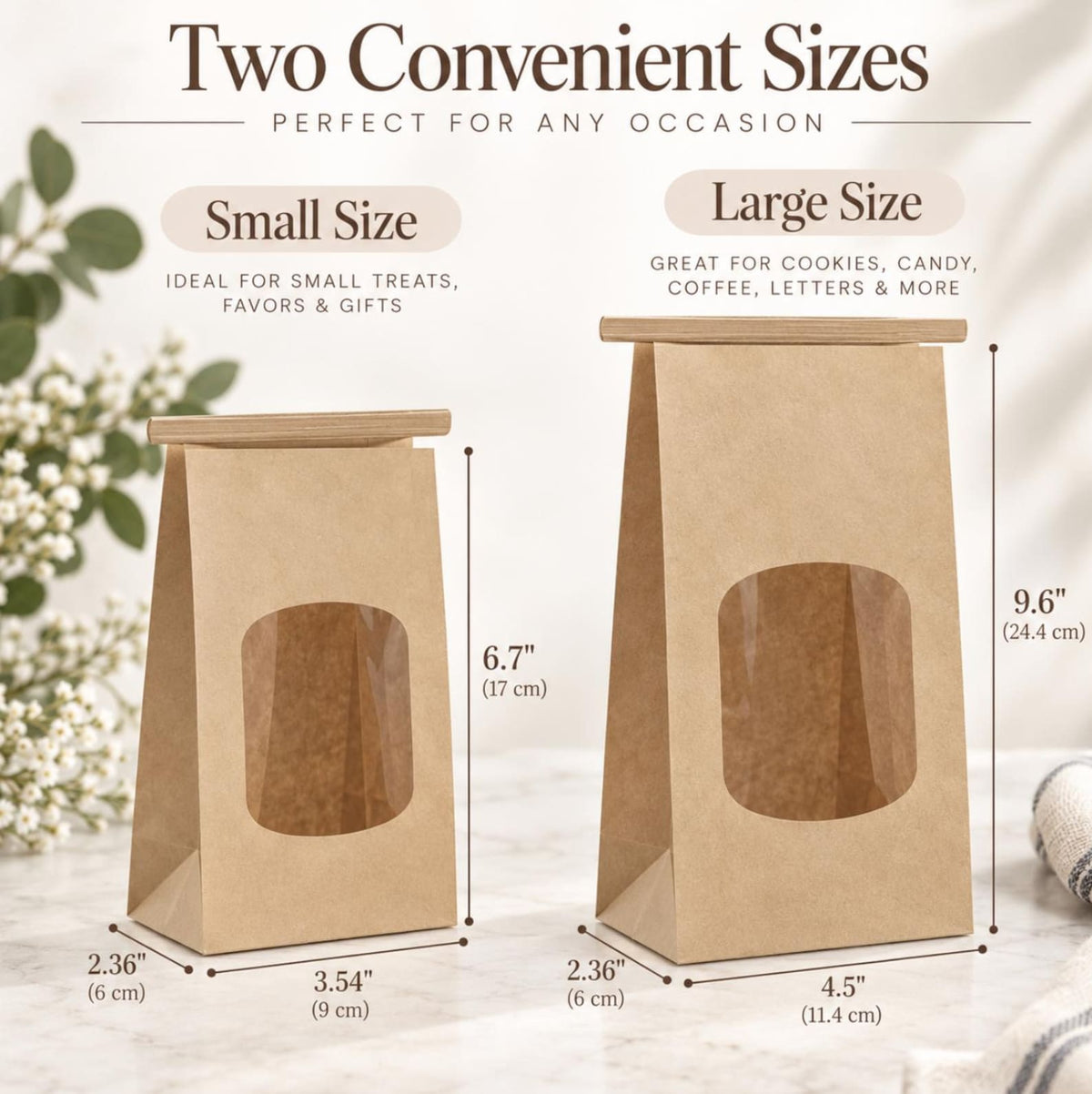 Grease-resistant kraft paper food bags with window for sandwiches, pastries, cookies, and snacks