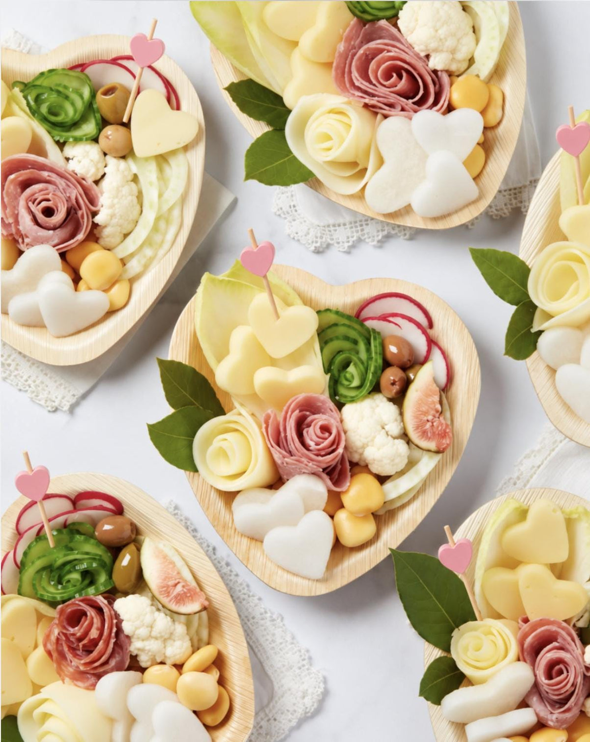 Heart Shaped Bamboo Plates with Pink Heart Toothpicks – Eco - Friendly Charcuterie Set of 25 - Pretty Party Boxx