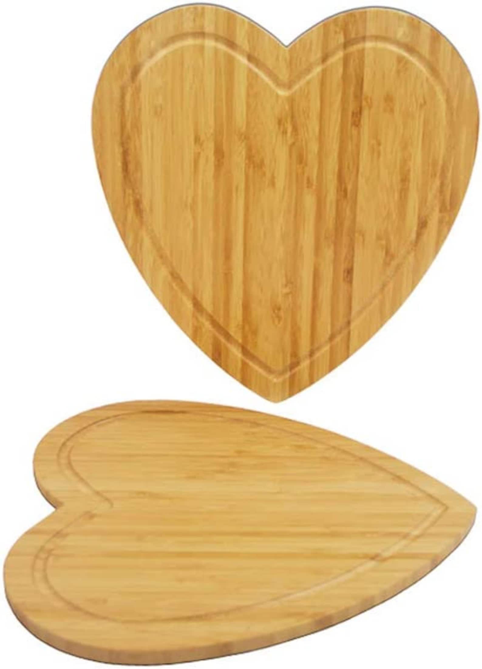 Heart shaped bamboo serving platter with size dimensions