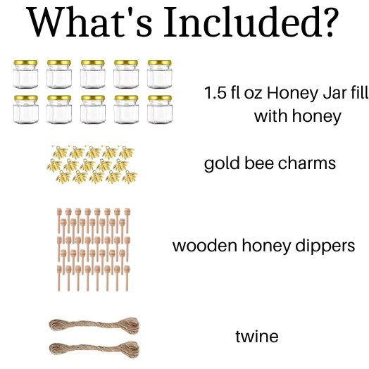 Mini honey jar with dipper and a decorative gold pendant for personalized favors.