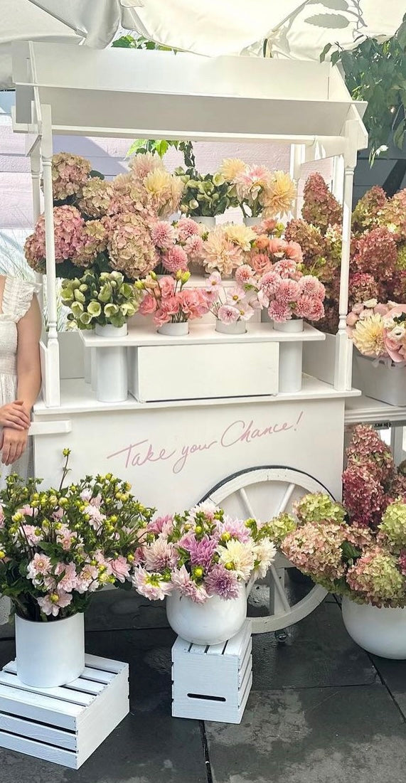 White Candy Cart Flower Dessert Cart for Rent