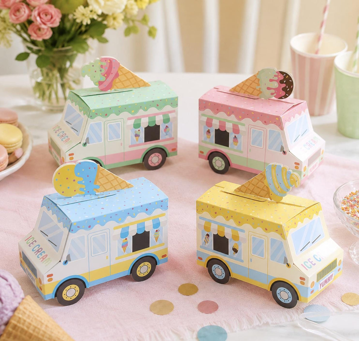 Set of 12 Ice Cream Party Favor Boxes – Pastel Ice Cream Truck, Goodie Boxes for Kids’ Birthday Parties - Pretty Party Boxx
