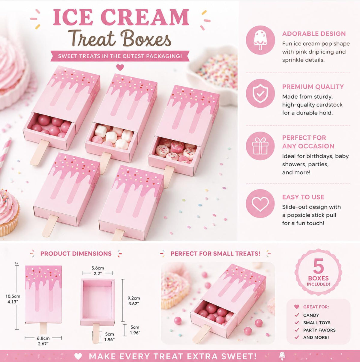 Set of 12 Ice Cream Party Favor Boxes – Pastel Ice Cream Truck, Goodie Boxes for Kids’ Birthday Parties - Pretty Party Boxx