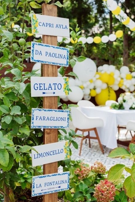 Set of 6 Italian Themed Party Signs – Amalfi Coast & Lemon Decor for Bridal Showers, Baby Showers & Birthday Parties
