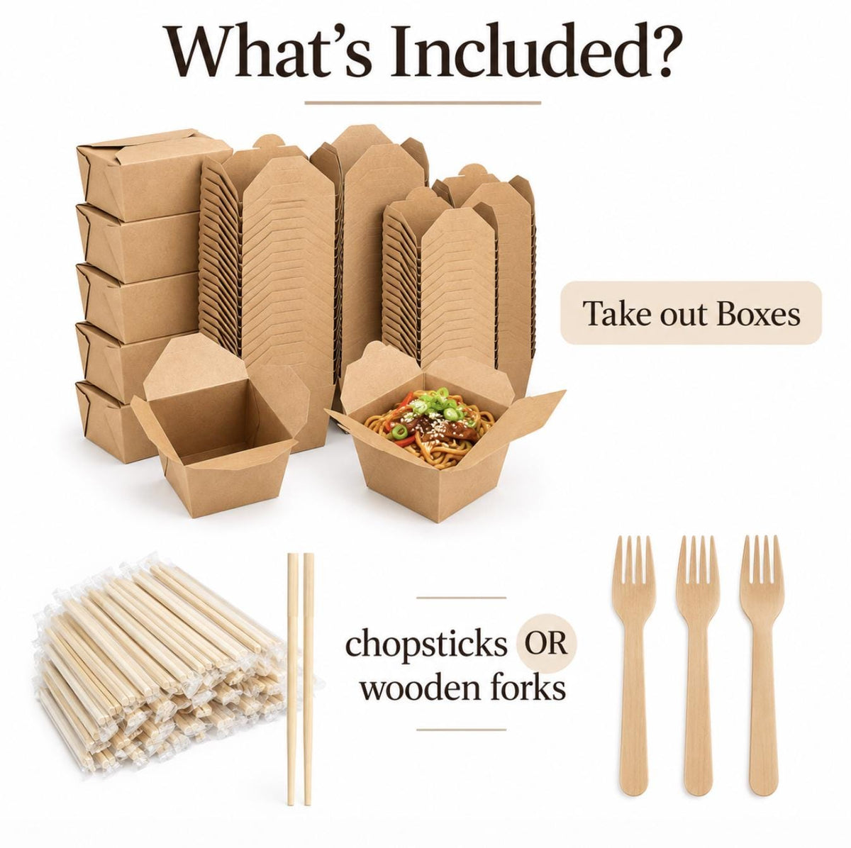 Mini Chinese Take Out Boxes with Wooden Chopsticks – White or Kraft - Pretty Party Boxx