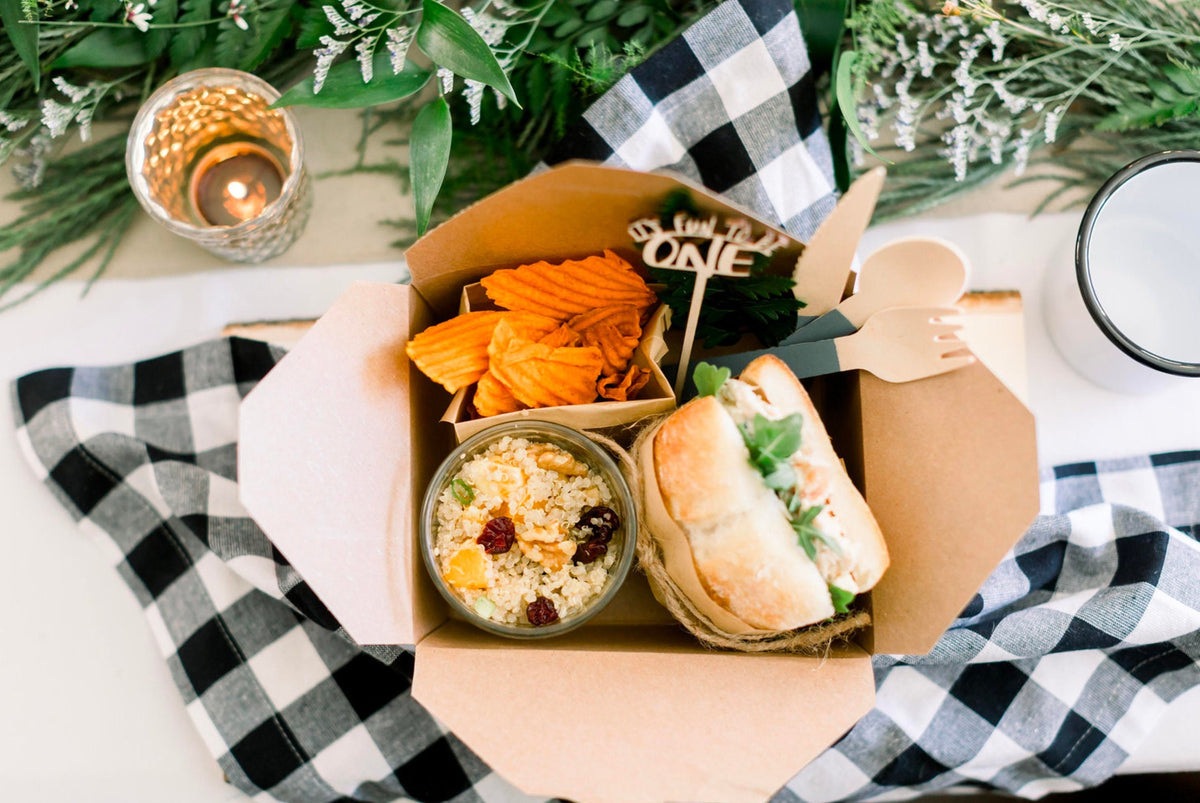 Kraft Paper Lunch Box Set with Wooden Cutlery - 20 Charcuterie Boxes & Utensils - Pretty Party Boxx